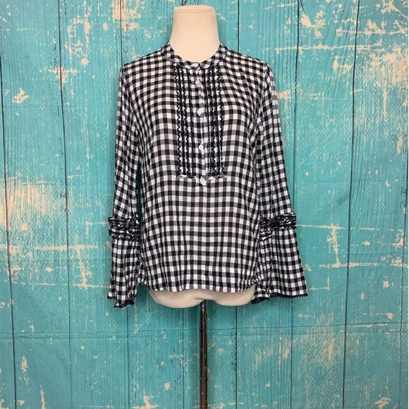 J.Crew black white long sleeves gingham tunic top blouse size 4 - Picture 7 of 8